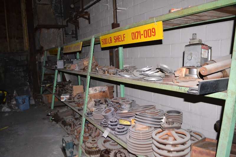 CONTENTS OF RACKING - SPROCKETS, ROLLER CHAINS, SHEEVES, COUPLINGS, TB WOODS 5V-21-2 3-E PULLEY - MISCELLANEOUS