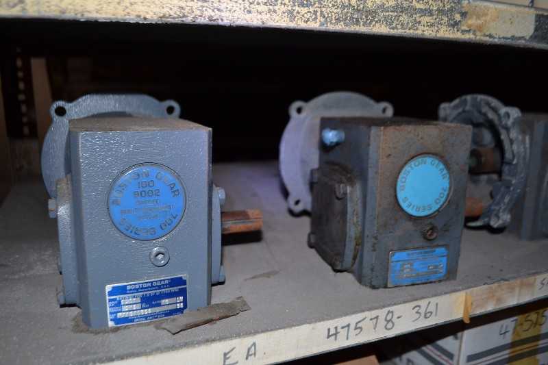 CONTENTS OF SHELVE - BOSTON GEAR F71510B56, F715-20-B6-G GEAR REDUCER, FALK COUPLINGS - MISCELLANEOUS