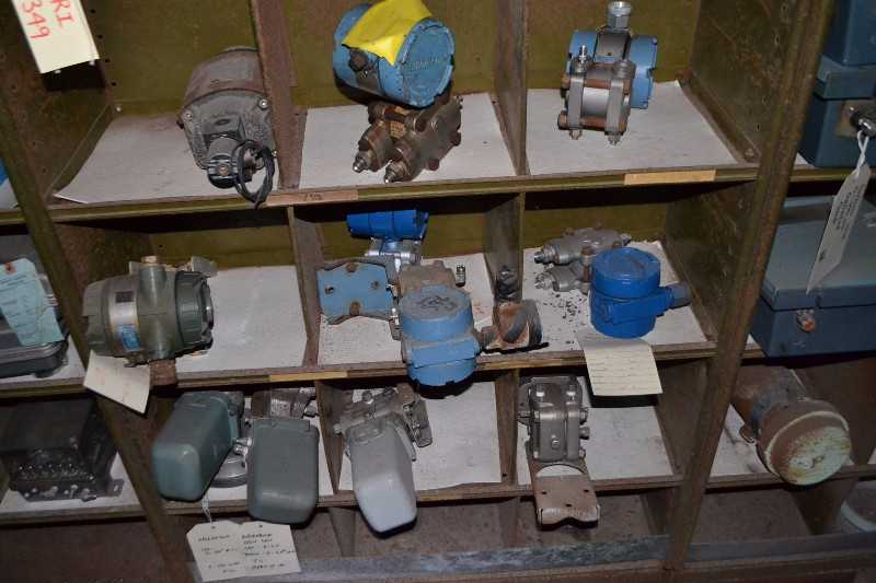 CONTENTS OF SHELVE - ROSEMOUNT TRANSMITTERS 1181, REGULATORS - MISCELLANEOUS