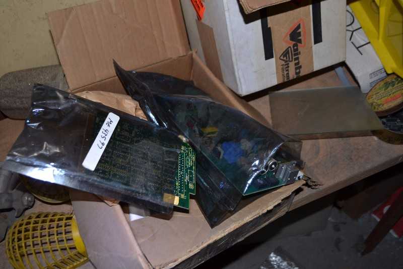 CONTENTS OF ROOM - BTG MEK-2200 TRANSMITTER, PCB BOARDS, SPARE PARTS - MISCELLANEOUS
