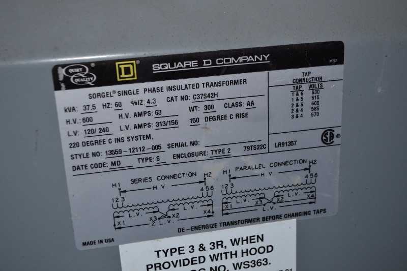 SQUARE D C37S42H 37.5KVA 600V-AC 120/240V-AC 1PH DRY TYPE TRANSFORMER - MISCELLANEOUS