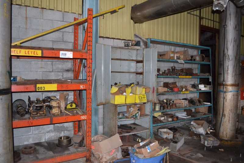 CONTENTS OF SHELVING - BEARINGS, SPROCKETS, SHEAVES, HUBS, PUMP PARTS - MISCELLANEOUS