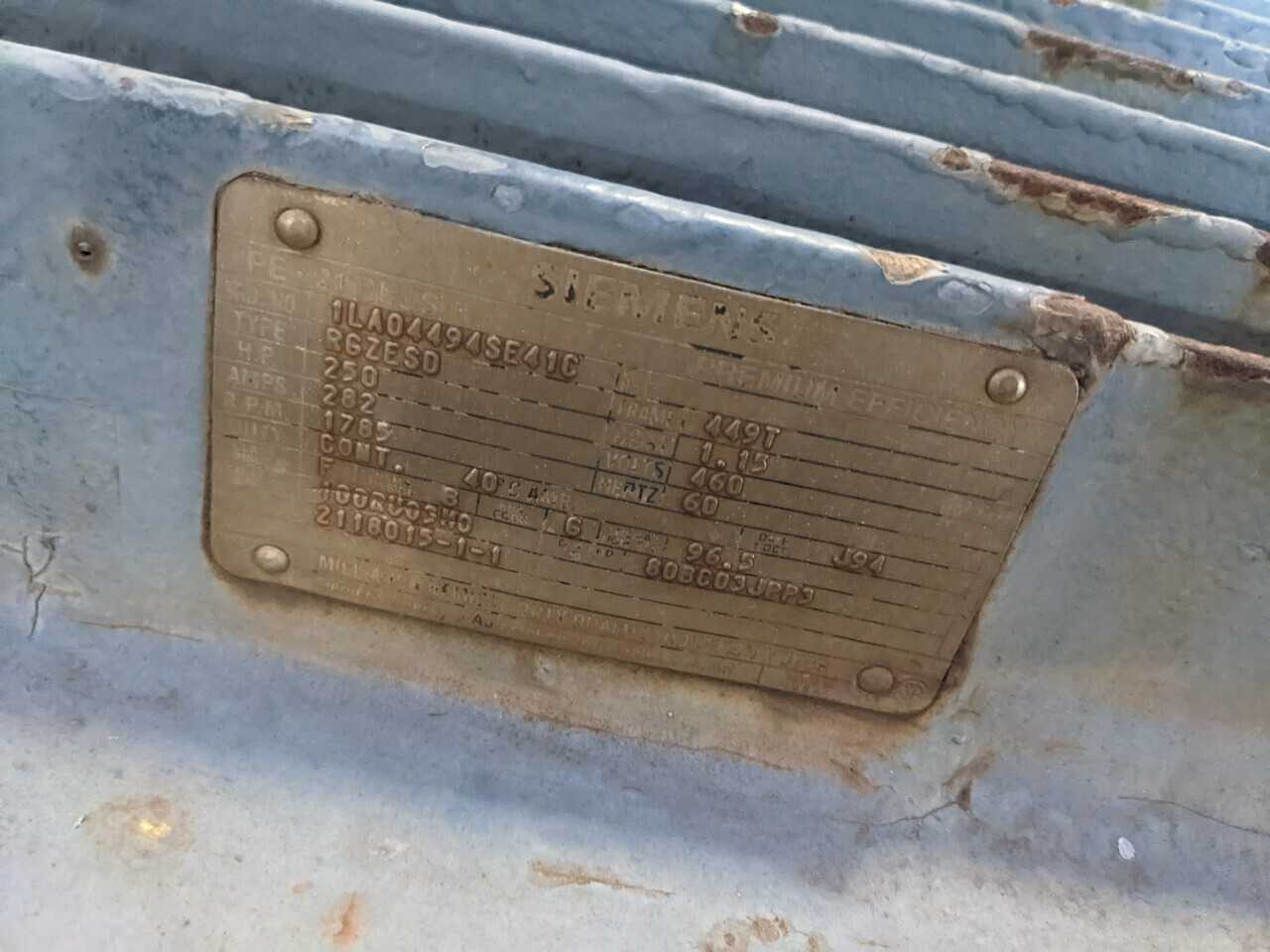 SIEMENS 449T 250HP AC MOTOR (NEEDS REPAIR) - ELECTRIC MOTORS