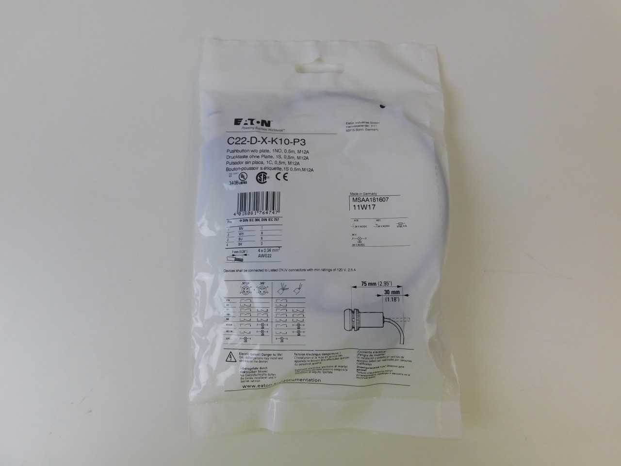 Lot of Qty 33x Eaton C22-D-X-K10-P3 Pushbutton Non-Illuminated 1NO NEMA 4X, 13 Flush Mounting Buttonless - INDUSTRIAL PARTS