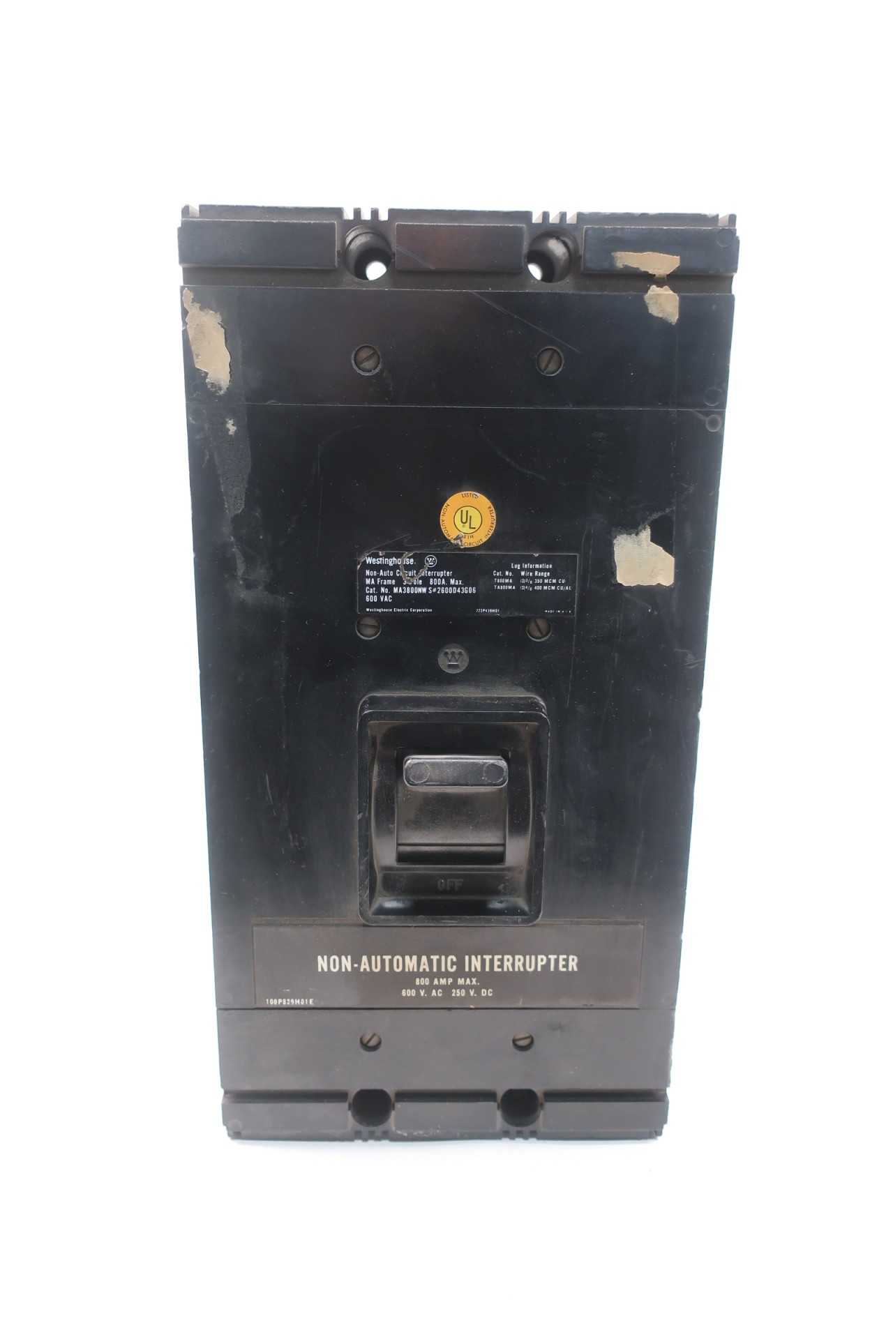 NEW WESTINGHOUSE MA3800NW 3P 800A AMP 600V-AC MOLDED CASE BREAKER - CIRCUIT BREAKERS NEW WESTINGHOUSE MA3800NW 3P 800A AMP 600V-AC MOLDED CASE BREAKER - CIRCUIT BREAKERS