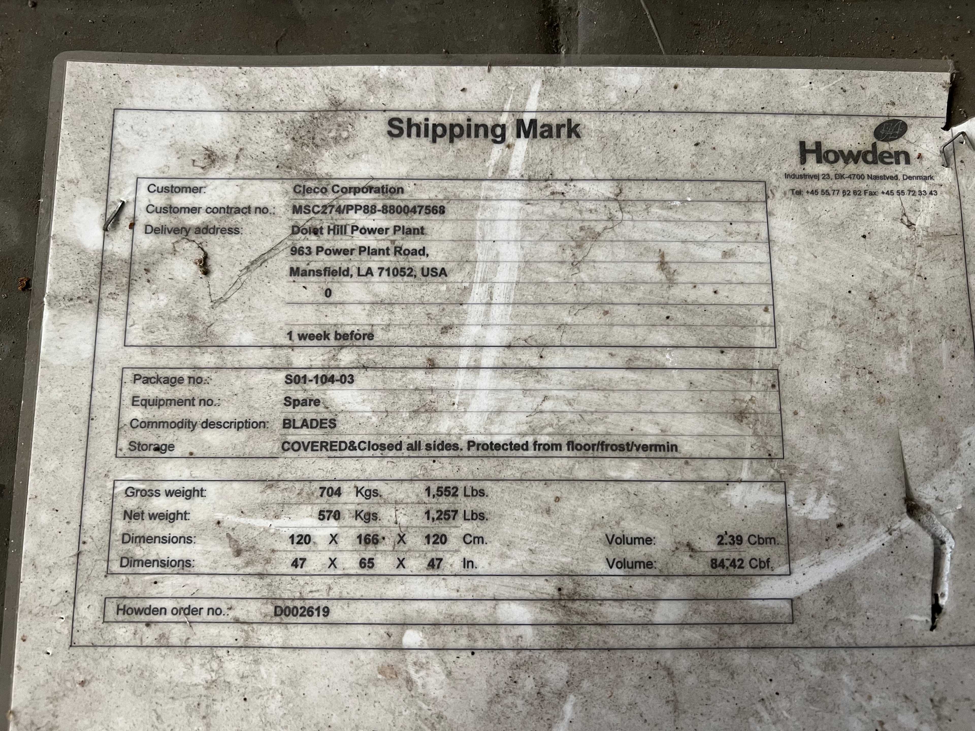 HOWDEN FANFORGED ALUMINUM BLADES - MATERIAL HANDLING