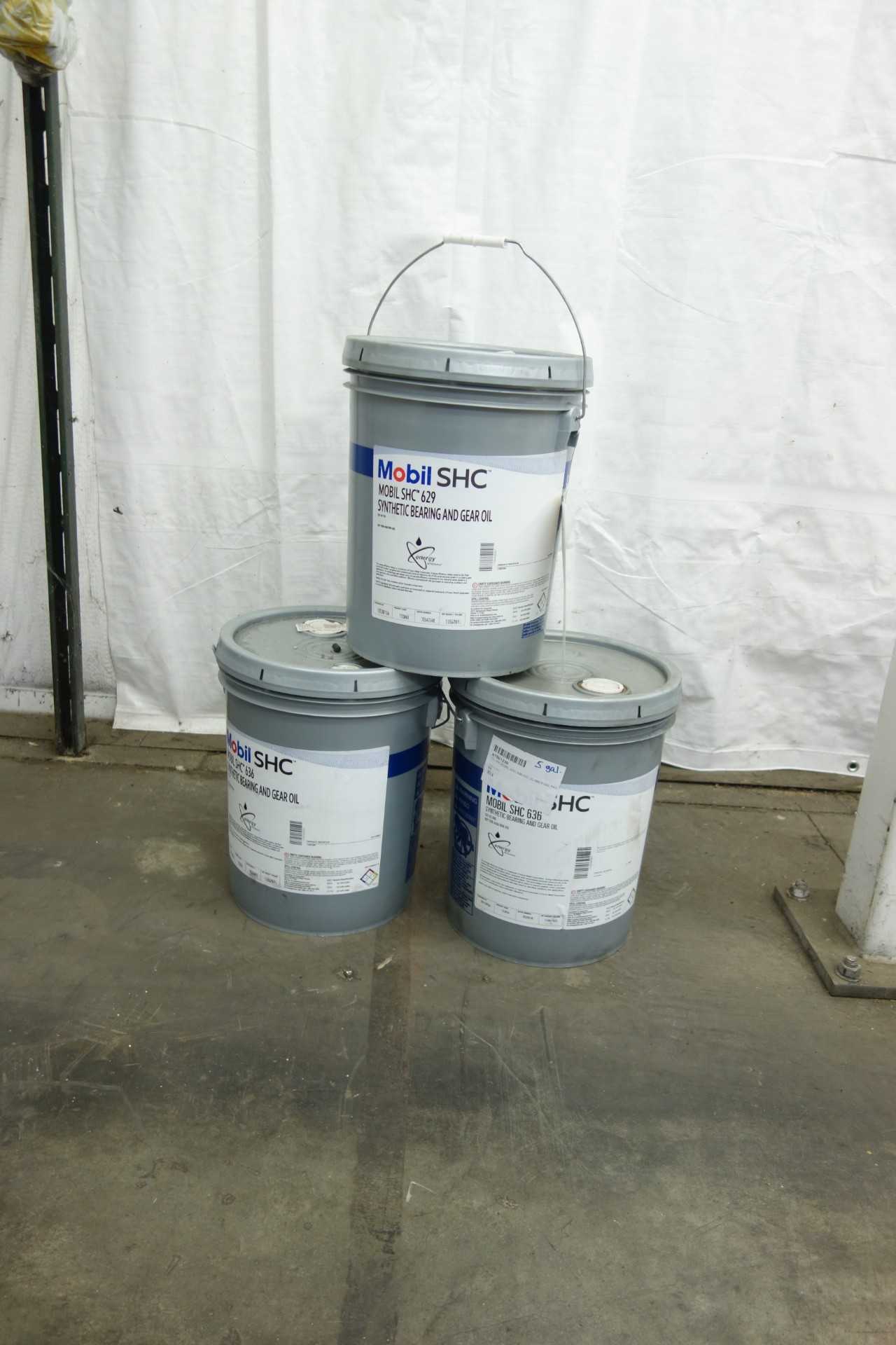 3 FULL 5 GALLON BUCKETS OF MOBIL SHC SYNTHETIC BEARING AND GEAR OIL - BEARINGS
