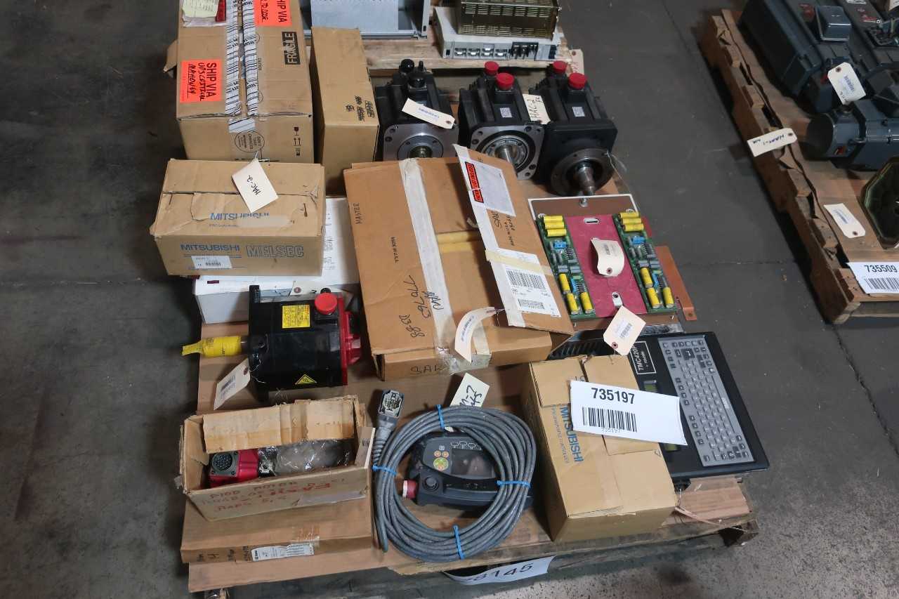 1 PALLET OF ASSORTED AUTOMATION AND CONTROLS, SERVO MOTORS, SERVO DRIVES, FANUC, YASKAWA, - SERVO