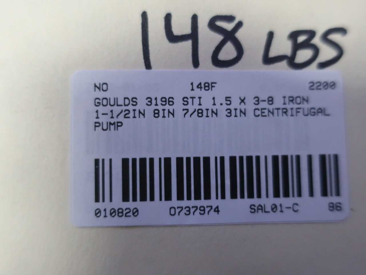 GOULDS 3196 STI 1.5X3-8 IRON 1-1/2IN 7.5IN 7/8IN 3IN CENTRIFUGAL PUMP - CENTRIFUGAL PUMP