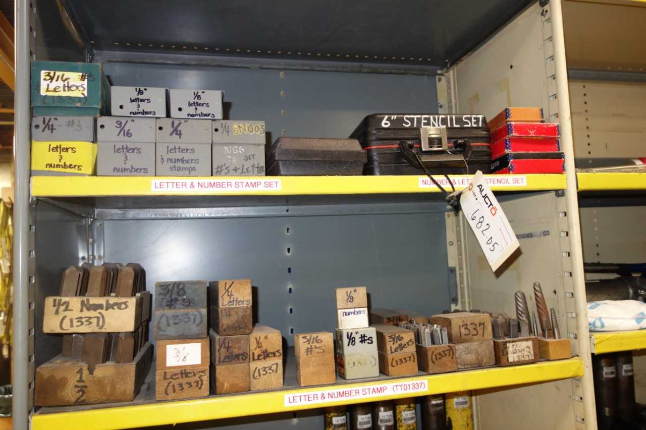 Contents of 2x Shelves - Assorted Stencils and Numbering/Lettering Punches - HAND TOOLS