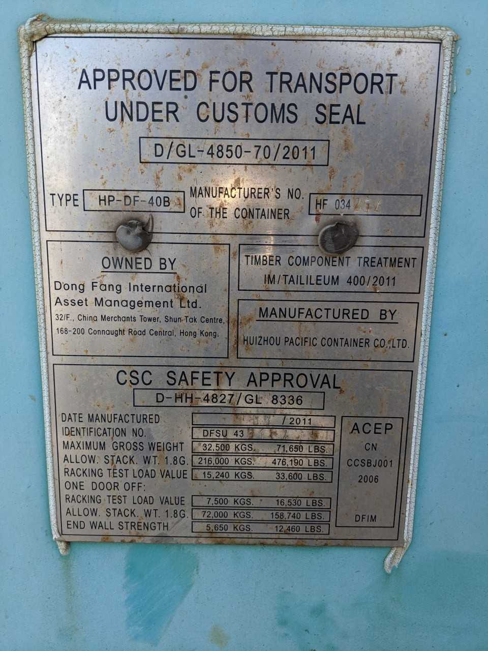 DONG FANG 40FT STANDARD CUBE SHIPPING CONTAINER - INDUSTRIAL PARTS