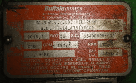 1977 GPM Buffalo AC Lube Oil Pump - MISCELLANEOUS