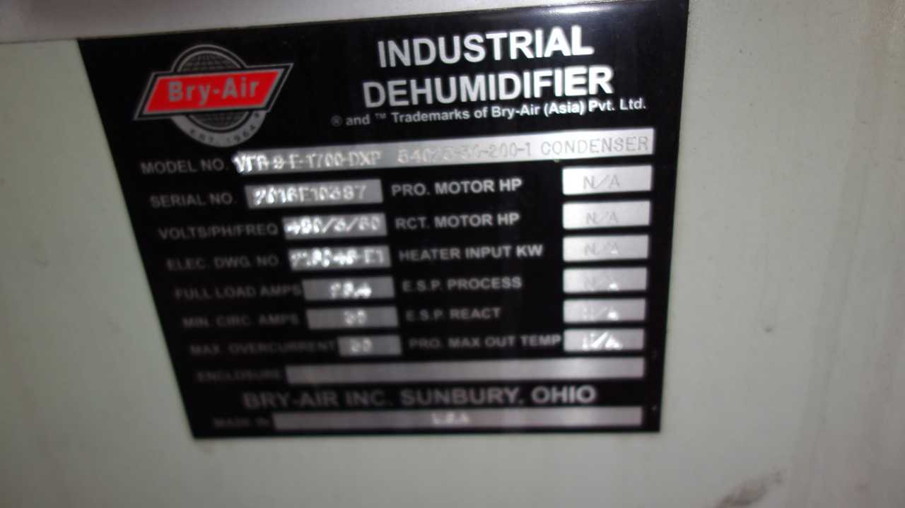 BRY-AIR VFB-9-E-1700-DXP INDUSTRIAL DEHUMIDIFIER 480V - AIR COMPRESSORS