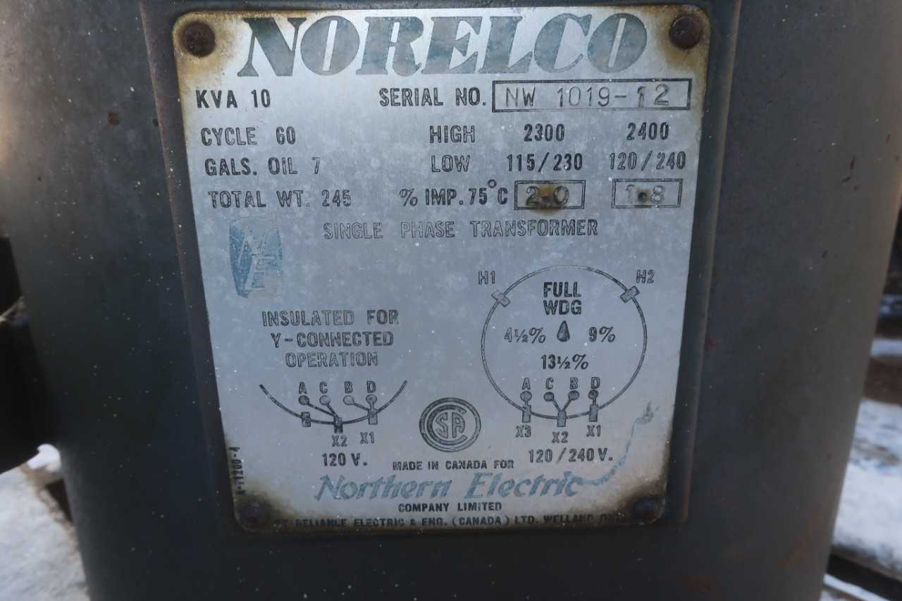 NORELCO 10KVA 60CY 1PH TRANSFORMER - CONTROL TRANSFORMERS