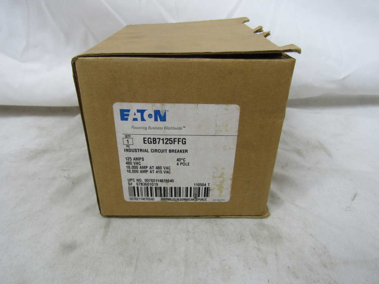 Lot of Qty 1x Eaton EGB7125FFG MCCB EGB 4P 125A 480VAC - ELECTRICAL COMPONENTS