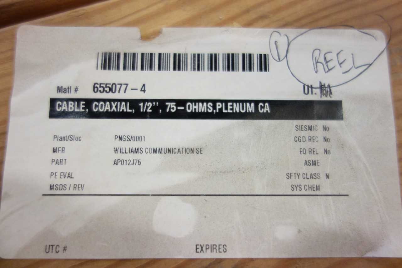 SPOOL OF COAXIAL CABLE, 1/2", 75-OHMS - ELECTRICAL COMPONENTS