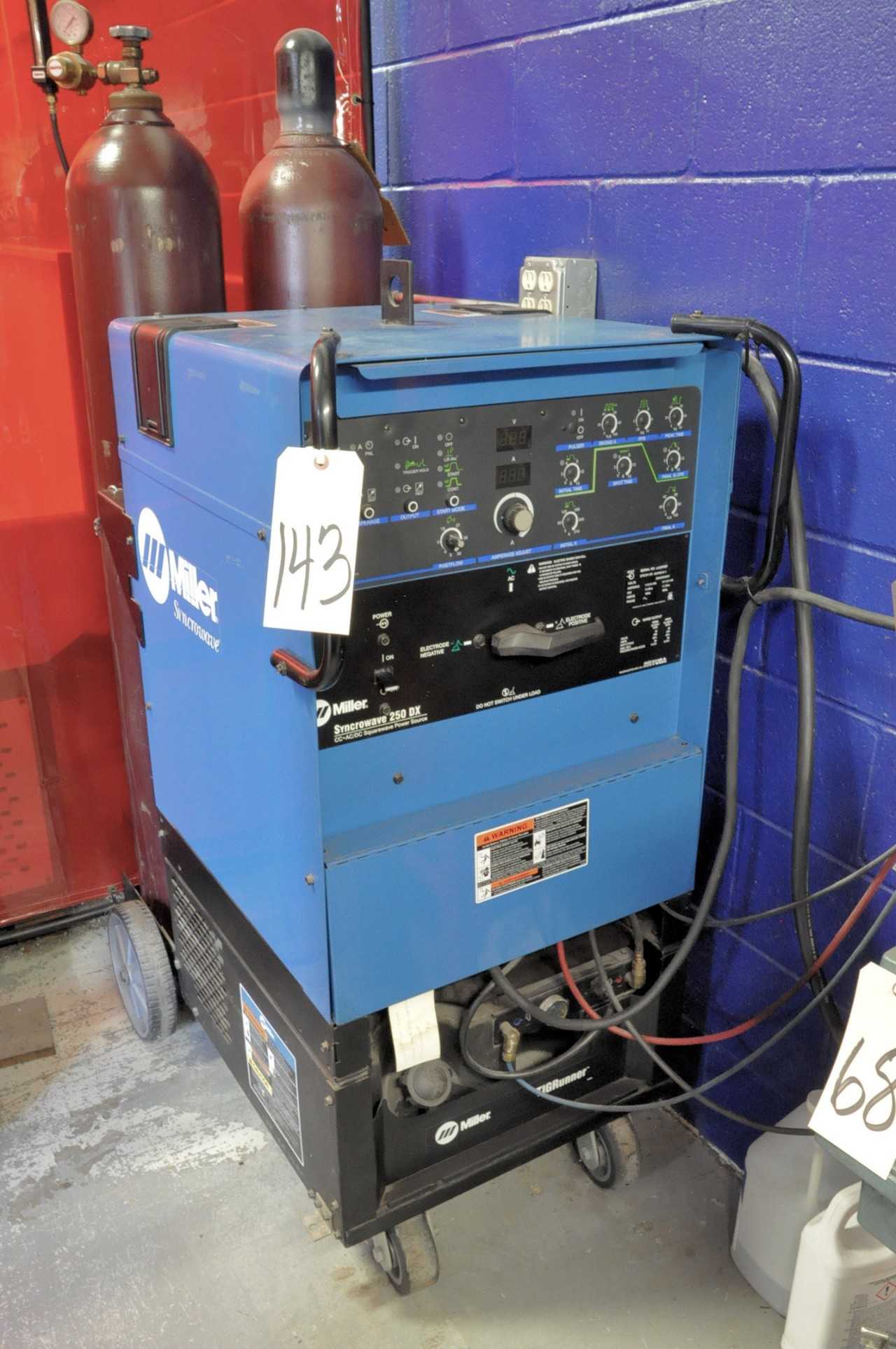 Miller Syncrowave Model 250DX, 250-Amp Capacity CC AC/DC Square Wave Tig Welding Power Source, S/n LC207887, with Leads, Portable - WELDING EQUIPMENT