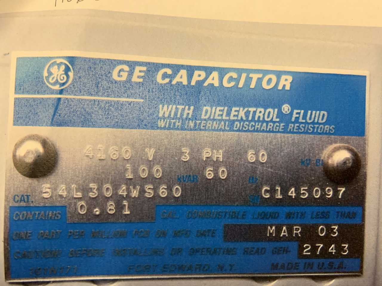 Lot of Two 100 KVAR General Electric Capacitors - CAPACITORS