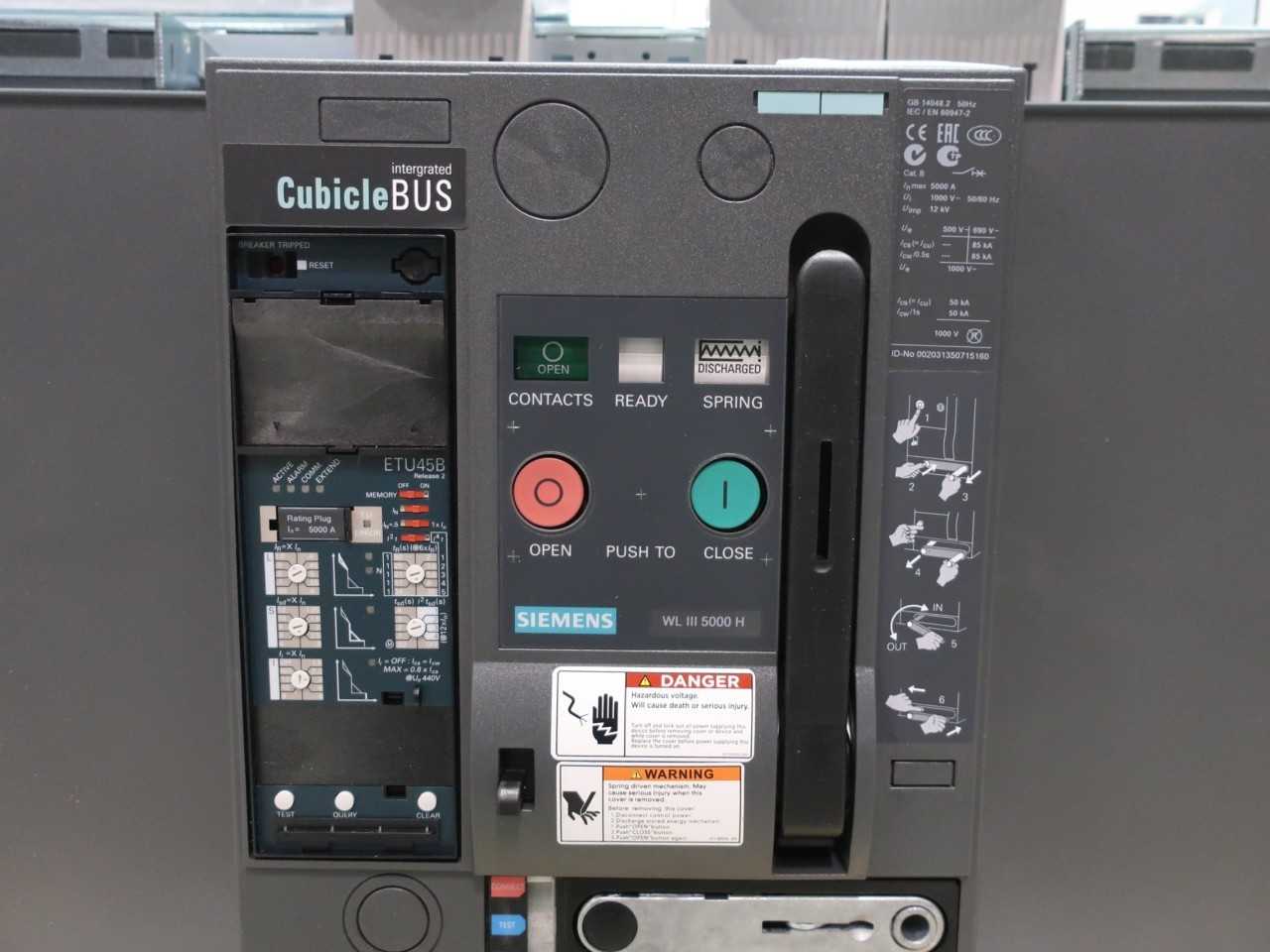 SIEMENS 3WL1350-4EB35-5FA4 CUBICLEBUS WL III 5000 H 5000A AMP 1000V-AC AIR CIRCUIT BREAKER - CIRCUIT BREAKERS