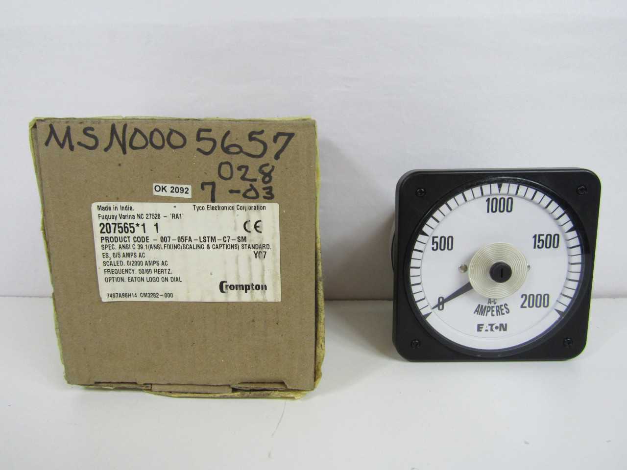 Quantity 1 of Eaton 007-05FA-LSTM-C7-SM Meter 0-2000A - ELECTRICAL COMPONENTS Quantity 1 of Eaton 007-05FA-LSTM-C7-SM Meter 0-2000A - ELECTRICAL COMPONENTS
