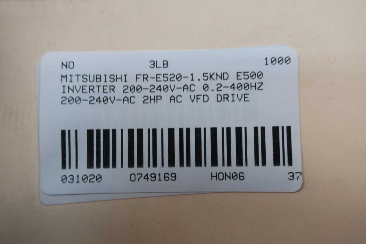 MITSUBISHI FR-E520-1.5KND E500 INVERTER 200-240V-AC 0.2-400HZ 200-240V-AC 2HP AC VFD DRIVE - MOTOR DRIVES