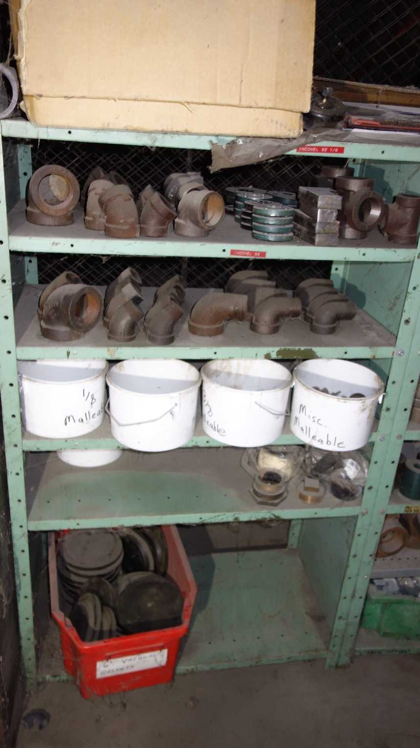 CONTENTS OF SHELF, ASSORTED STEEL FITTINGS, FLANGES - PROCESS EQUIPMENT