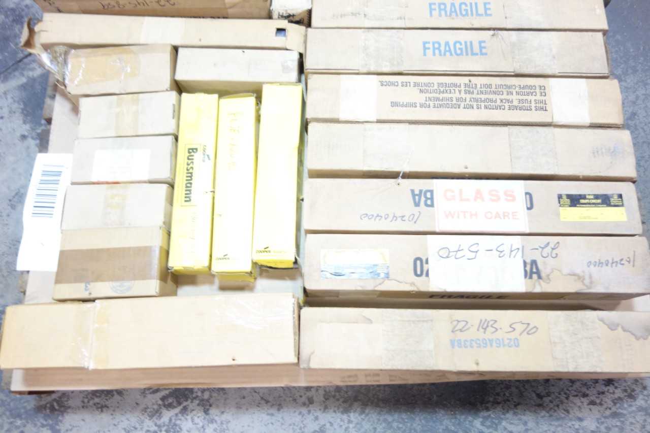 1 PALLET OF ASSORTED AC FUSES- COOPER BUSSMANN, GENERAL ELECTRIC - ELECTRIC MOTORS