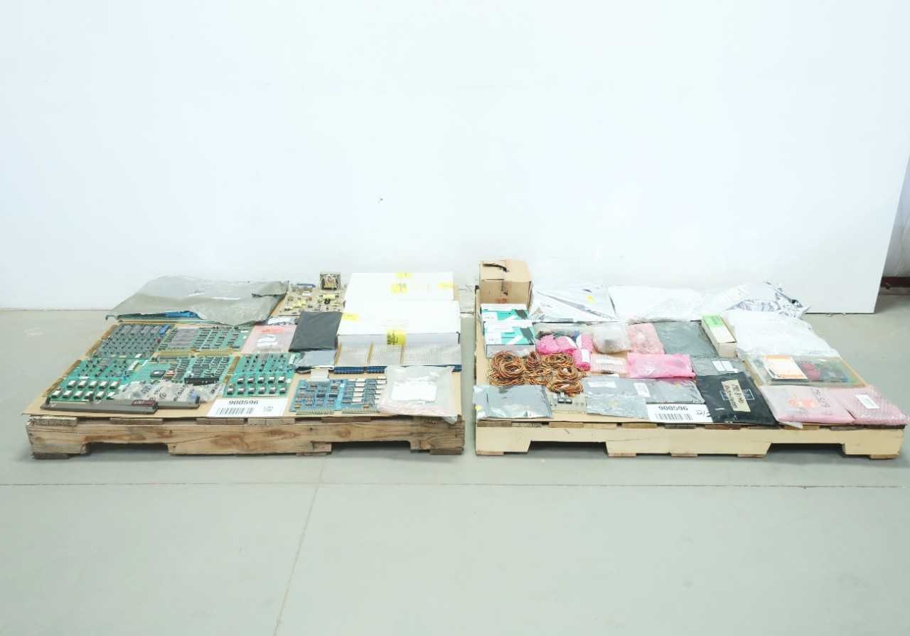 2 PALLETS OF ASSORTED PCB CIRCUIT BOARDS, MODULES, HEAT SHRINK TUBING, PNEUMATIC VALVE WIRE PLUG - AUTOMATION & CONTROLS