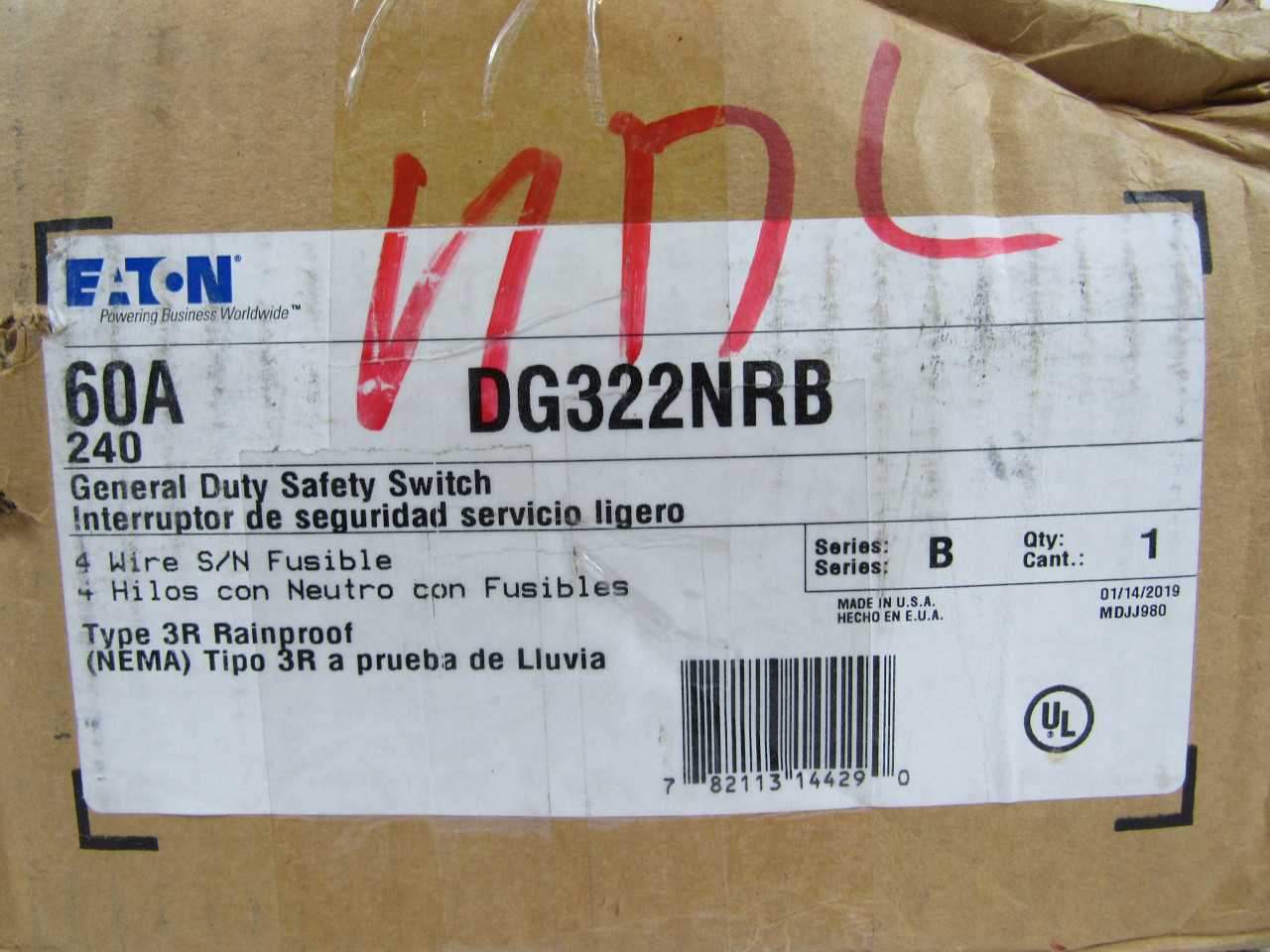 Lot of Qty 1x Eaton DG322NRB Safety Switch General Duty - SAFETY EQUIPMENT