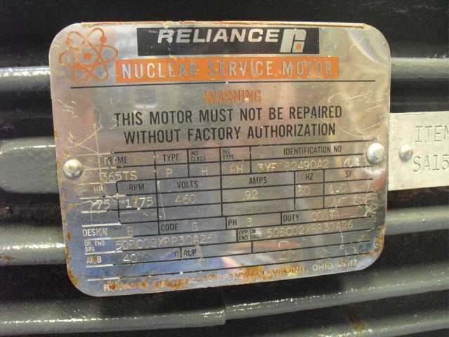 75 HP 1800 RPM 365TS Frame Reliance Motor - ELECTRIC MOTORS