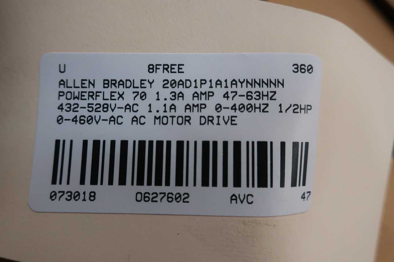 Allen Bradley 20AD1P1A1AYNNNNN Powerflex 70 0-400hz 1/2hp 0-460vac Drive - MOTOR DRIVES