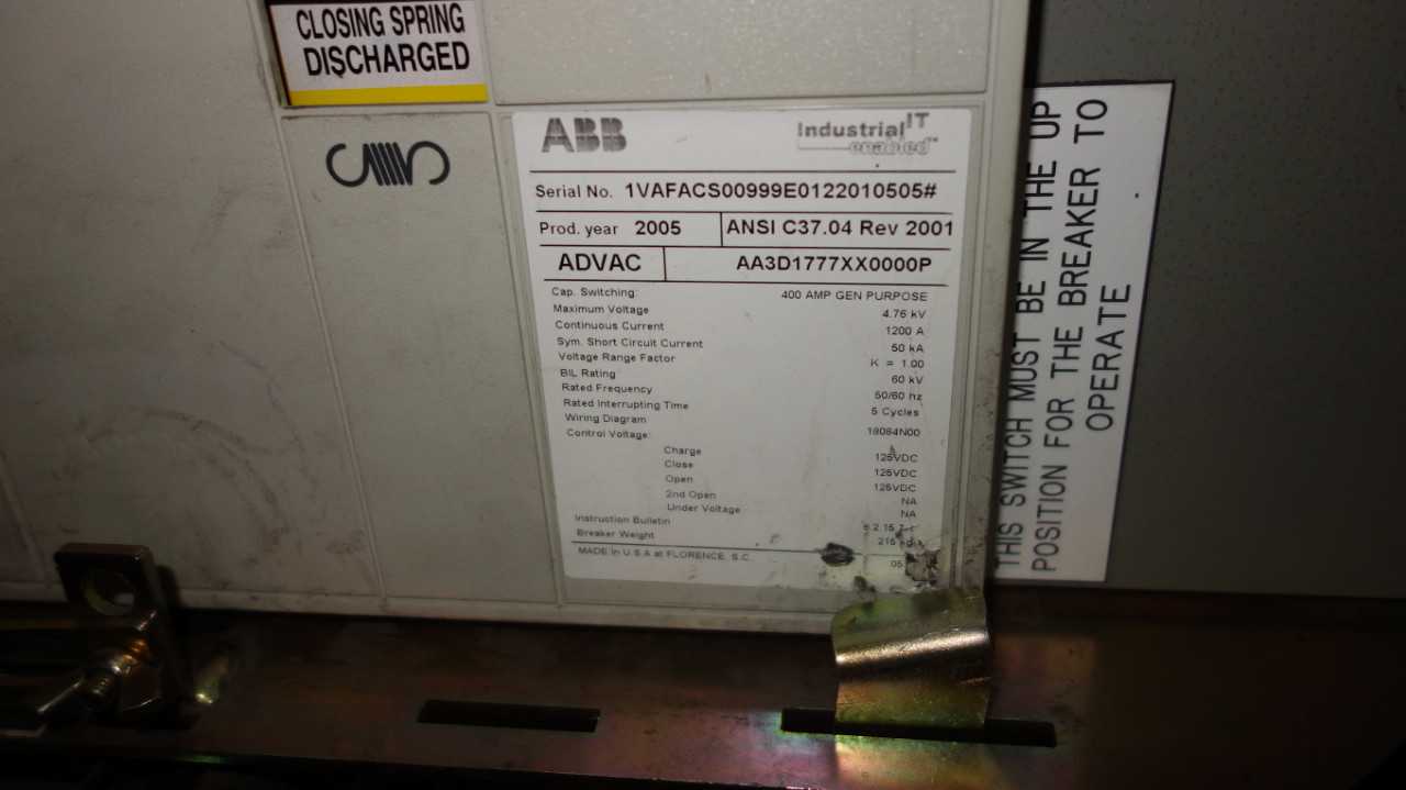 ABB ADVAC 1200A 4.76KV-AC SWITCHGEAR BREAKER - CIRCUIT BREAKERS