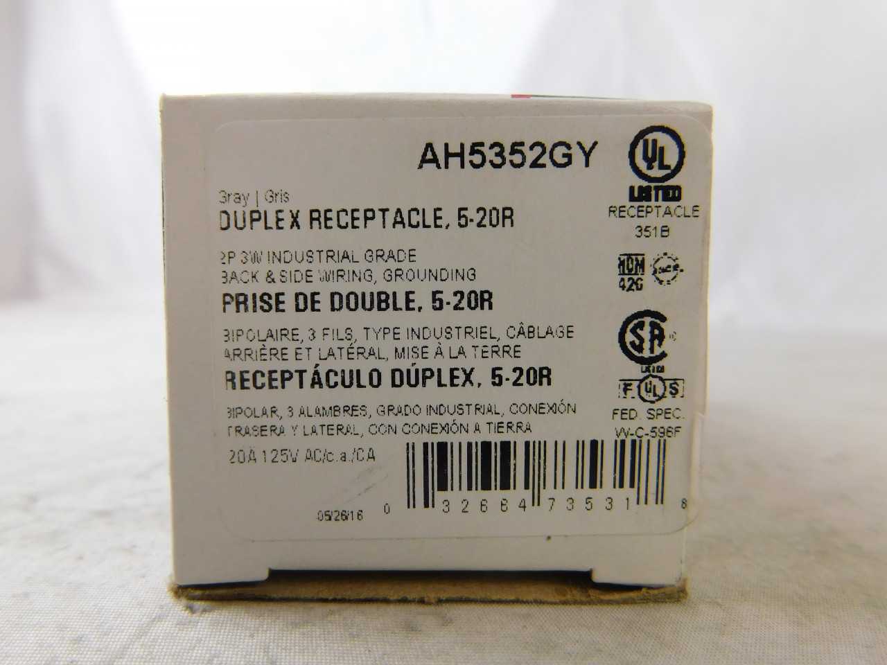 Lot of Quantity 111x AH5352GY Outlet Receptacles - ELECTRICAL COMPONENTS