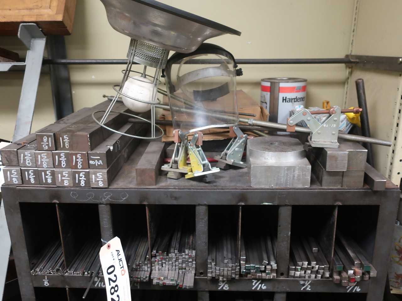 Lot of square steel stock with pigeon-hole shelving (for keyway broaching)