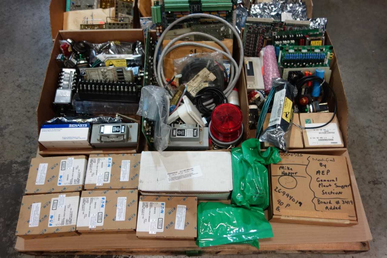 1 PALLET OF ASSORTED ELECTRICAL-CABLE-WIRE, CONTROL BOARDS, SENSOR CONTROLS, PILOT LIGHTS- SICK, ALLEN BRADLEY, EATON - AUTOMATION & CONTROLS