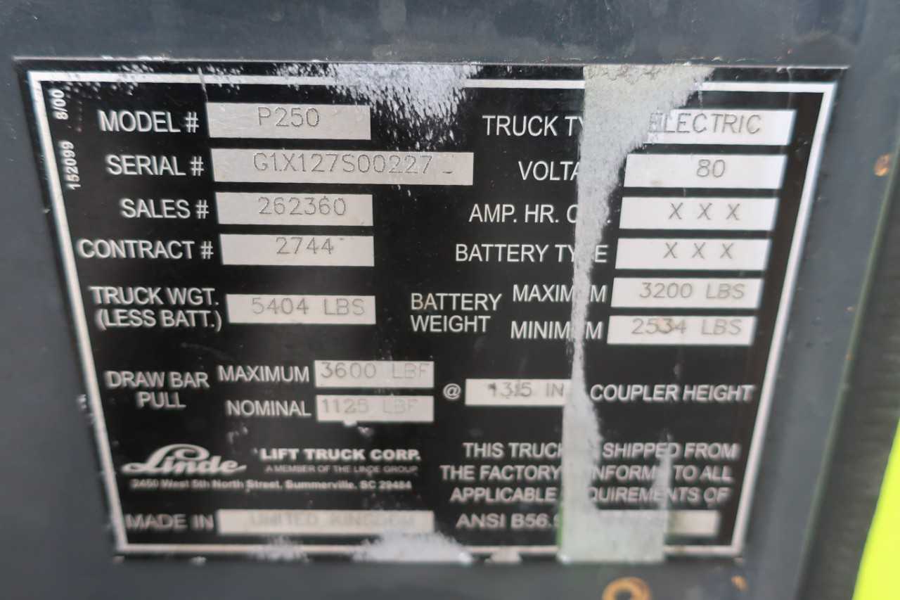 LINDE P250 80V ELECTRIC LOAD TRANSPORTER W/O BATTERY - ELECTRICAL COMPONENTS