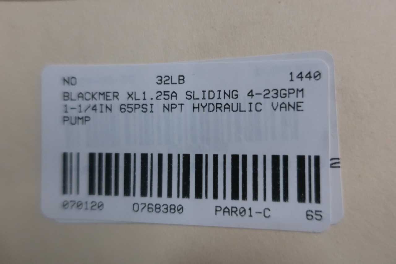 BLACKMER XL1.25A SLIDING 4-17GPM 1-1/4IN 65PSI NPT HYDRAULIC VANE PUMP - PUMPS