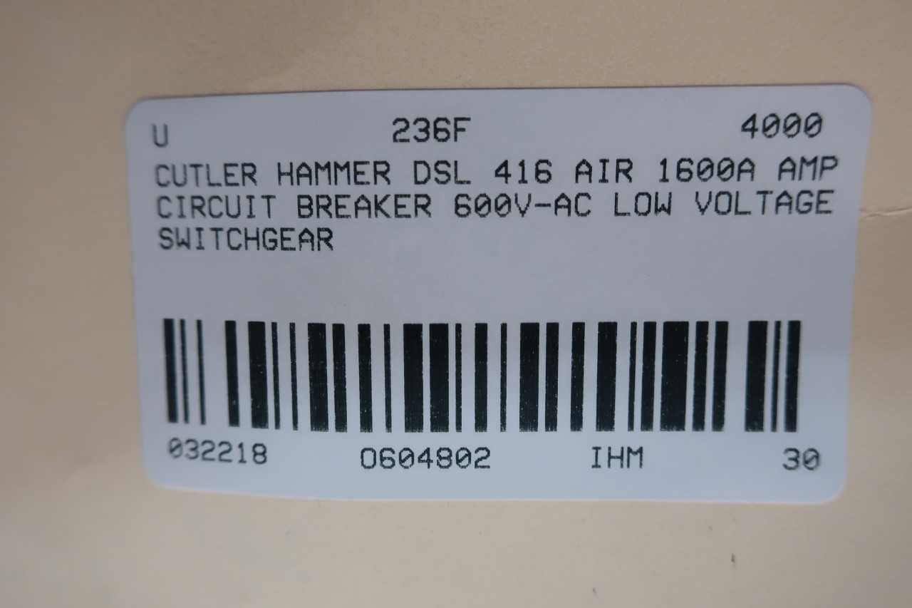 CUTLER HAMMER DSL 416 1600A CIRCUIT BREAKER - SWITCHGEAR