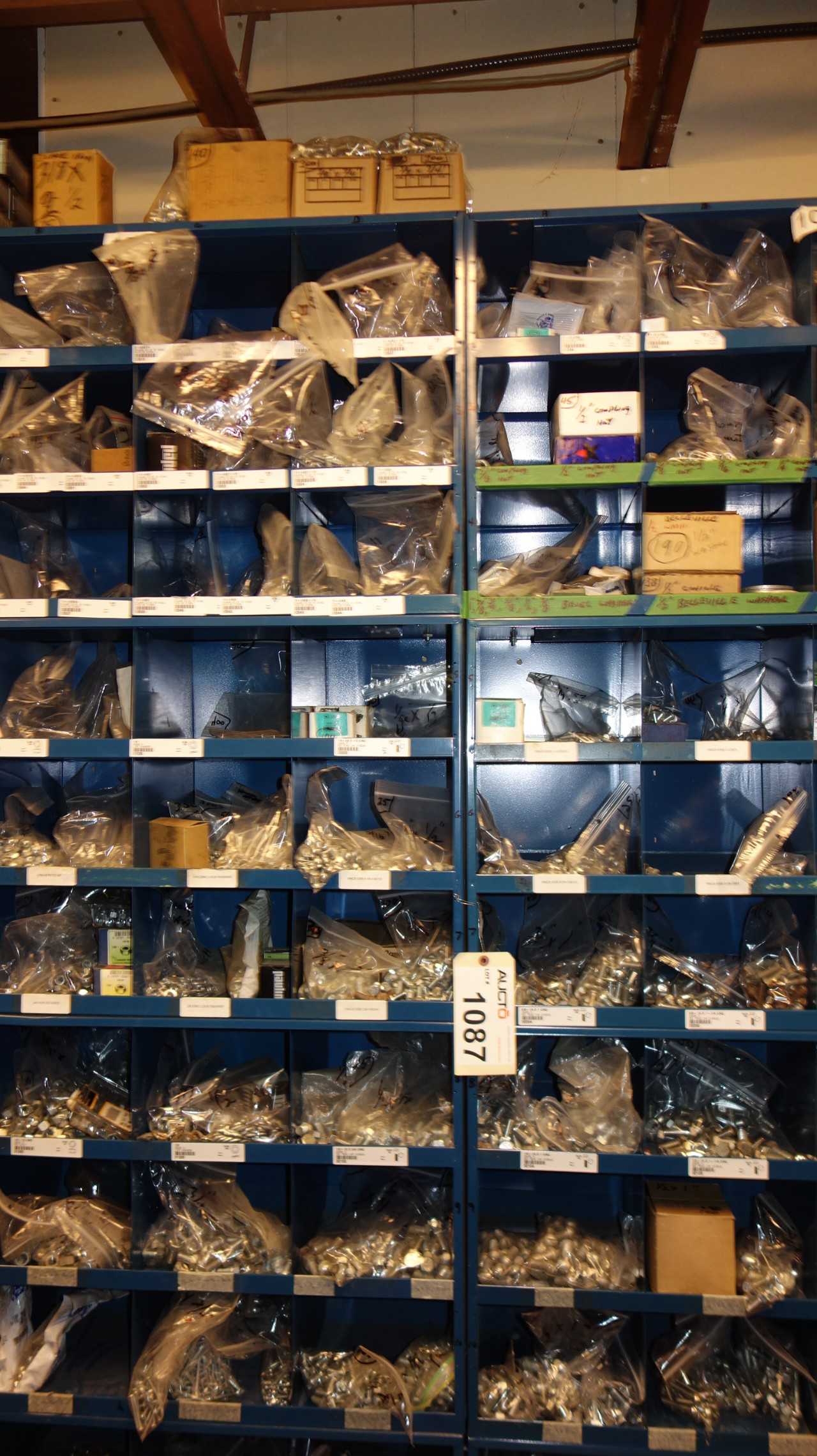 CONTENTS OF 6X STACKED PIGEON HOLE CABINETS, ASSORTED STEEL HARDWARE - INDUSTRIAL PARTS