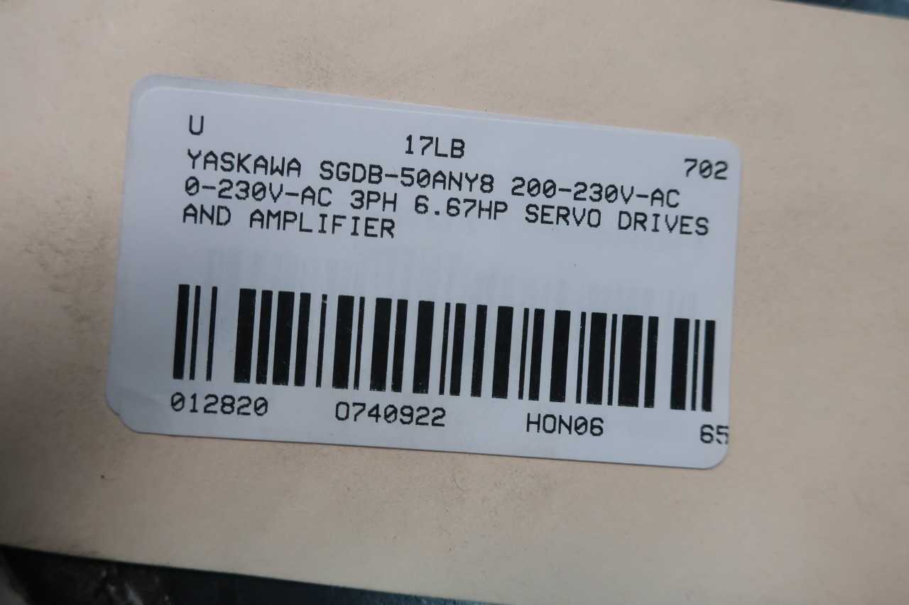 YASKAWA SGDB-50ANY8 200-230V-AC 0-230V-AC 3PH 6.67HP SERVO DRIVES AND AMPLIFIER - SERVO