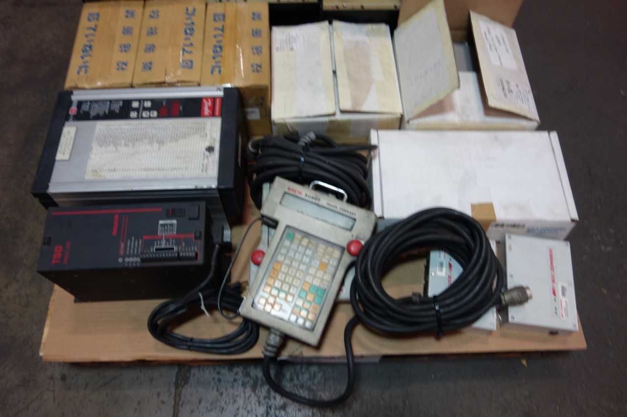 1 PALLET OF ASSORTED ELECTRICAL- ROBOT TEACH PENDANT, SERVO DRIVE, AC MOTOR DRIVE- NACHI, MITSUBISHI - MOTOR DRIVES