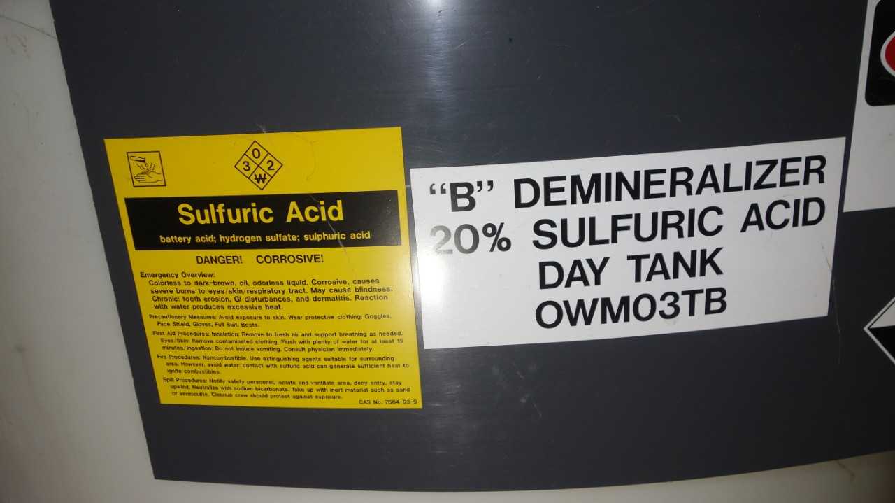 DEMINERALIZER 20% SULFURIC ACID DAY TANK - PROCESS EQUIPMENT