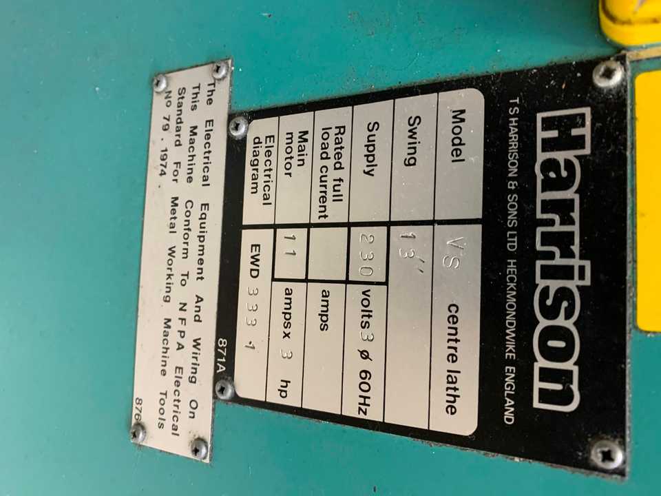 Harrison AA Precision Tool Room Engine Lathe - Type 13VS - LATHES