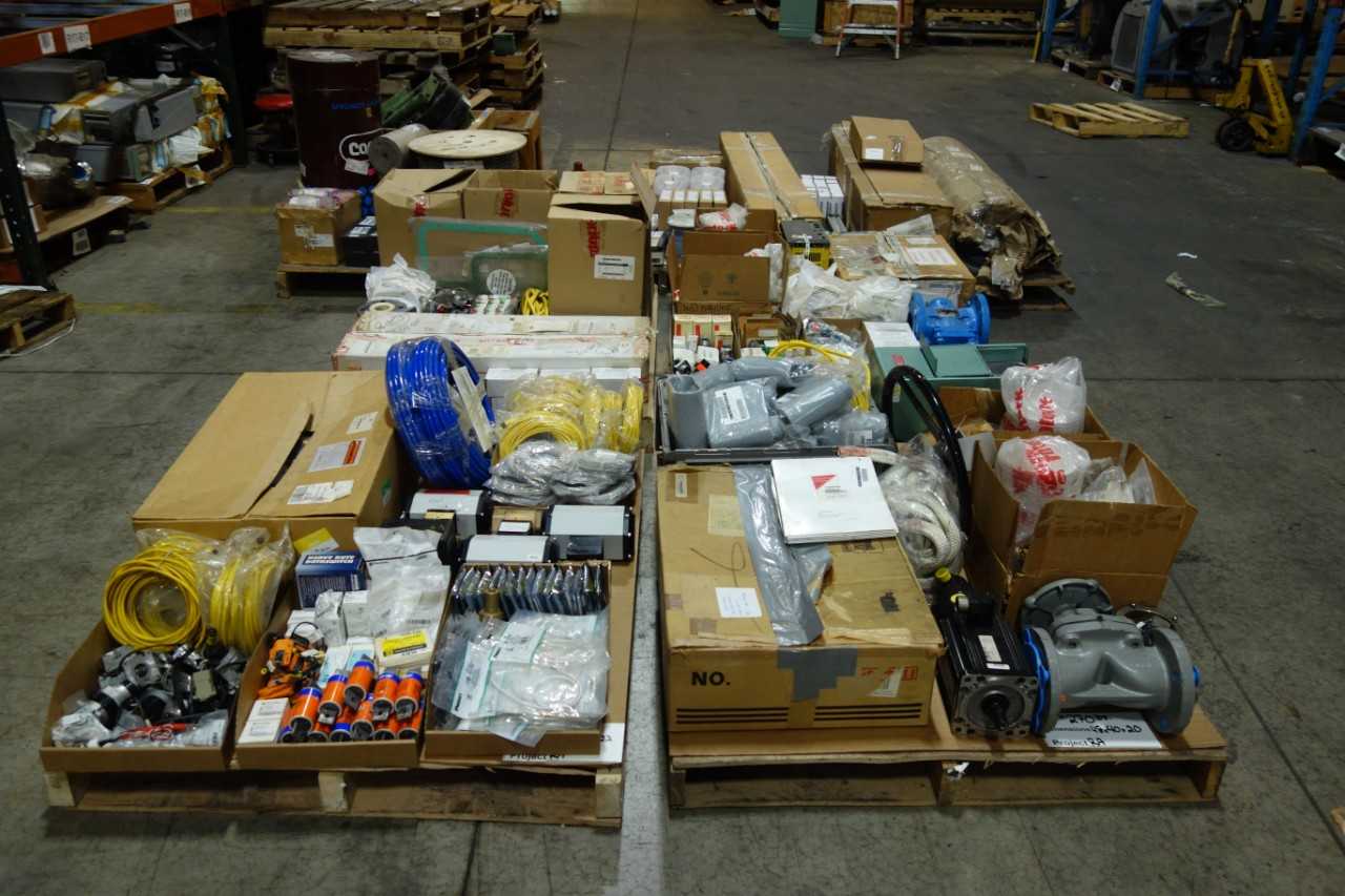 7 PALLETS OF ASSORTED MISCELLANEOUS INDUSTRIAL SURPLUS - ELECTRICAL COMPONENTS