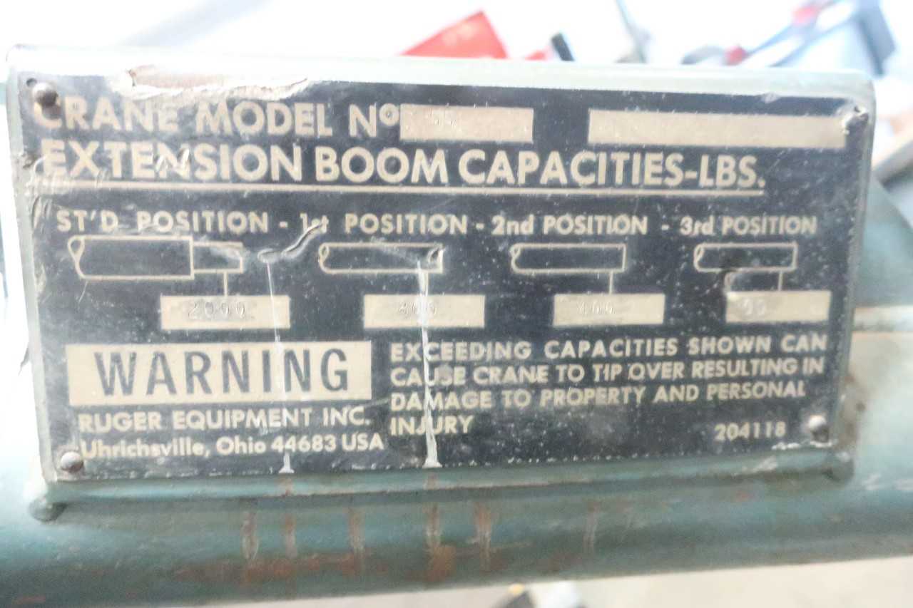 RUGER EXTENSION BOOM CRANE MODEL 55 1000 LBS CAPACITY - LIFTING EQUIPMENT