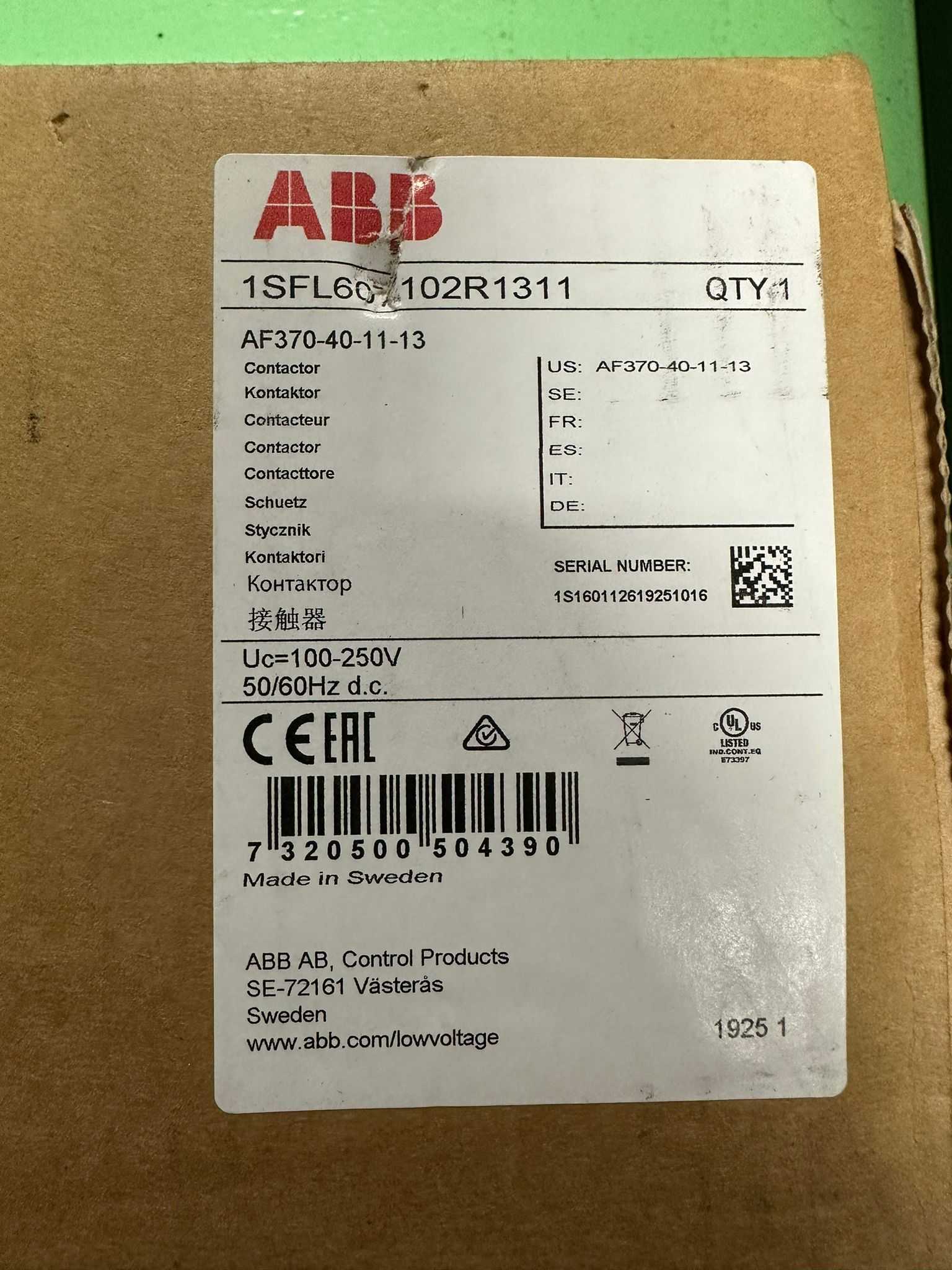 ABB AF370-40-11-13 4 POLE CONTACTOR 550/600VAC 350HP - CONTACTORS