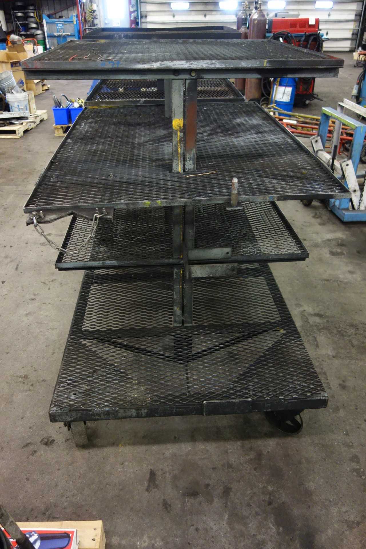 LOT OF 2 4 SHELF STEEL ROLLING TABLES - TOOL STORAGE