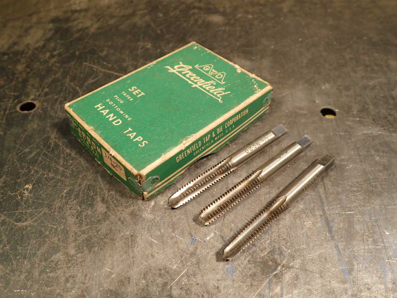 Greenfield Tool & Die 1/4" -20 NC Hand Thread Tap Set Taper Bottom Plug USA Made - HOLEMAKING TOOLS