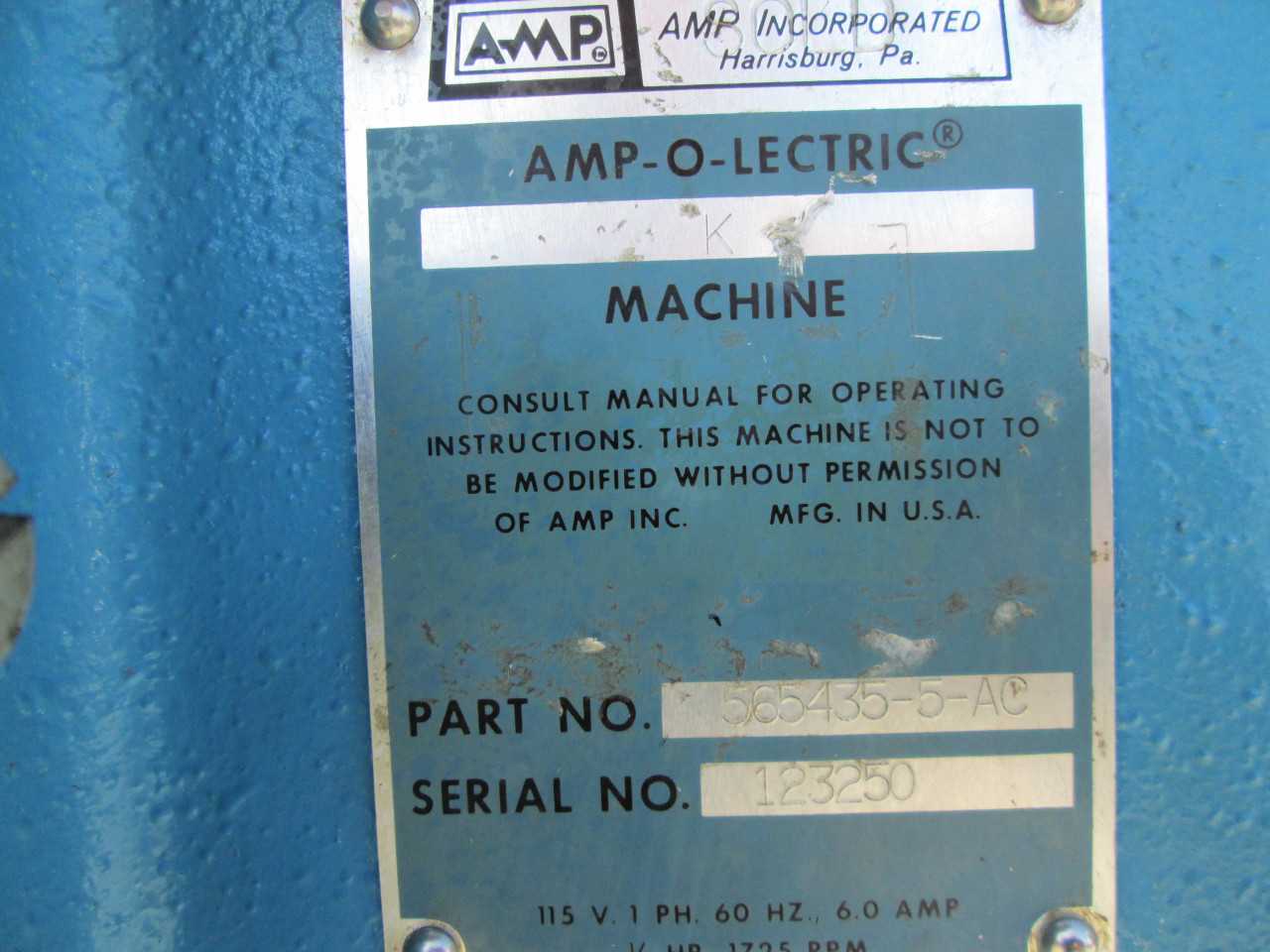 AMP Amp-O-Lectric K Press  Wire Terminating Crimper Machine - PROCESS EQUIPMENT