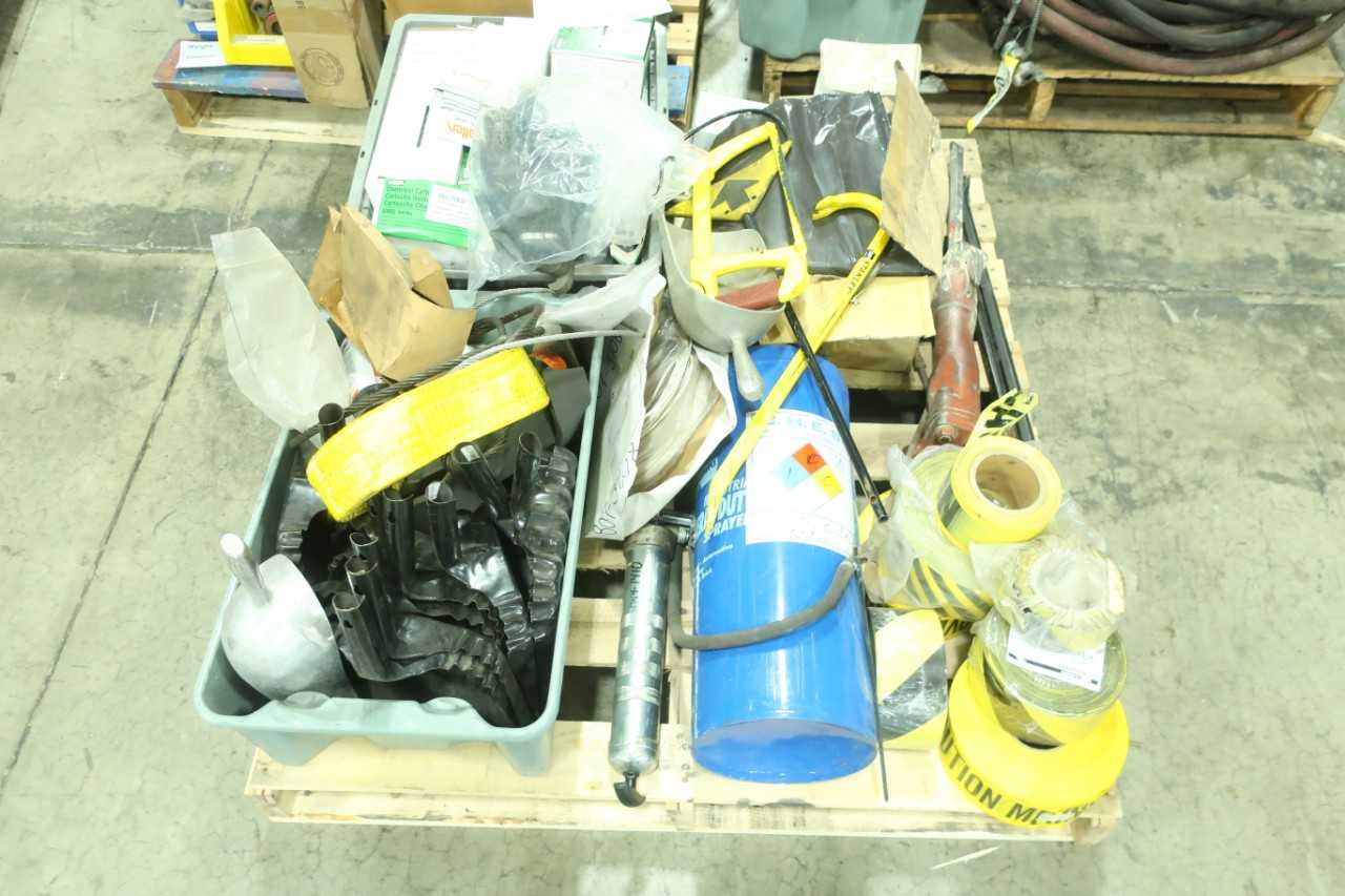 5 PALLETS OF ASSORTED TOOLS SAWS PPE HOISTS GRINDING WHEELS POWER TOOLS CHAINS HARNESS DRILLS IMPACT TOOLS - MISCELLANEOUS